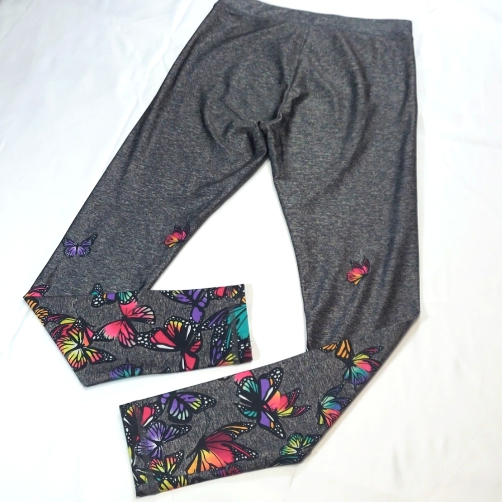 Girl's Justice Silky Gray Colorful Butterfly Leggings - Picture 2 of 7